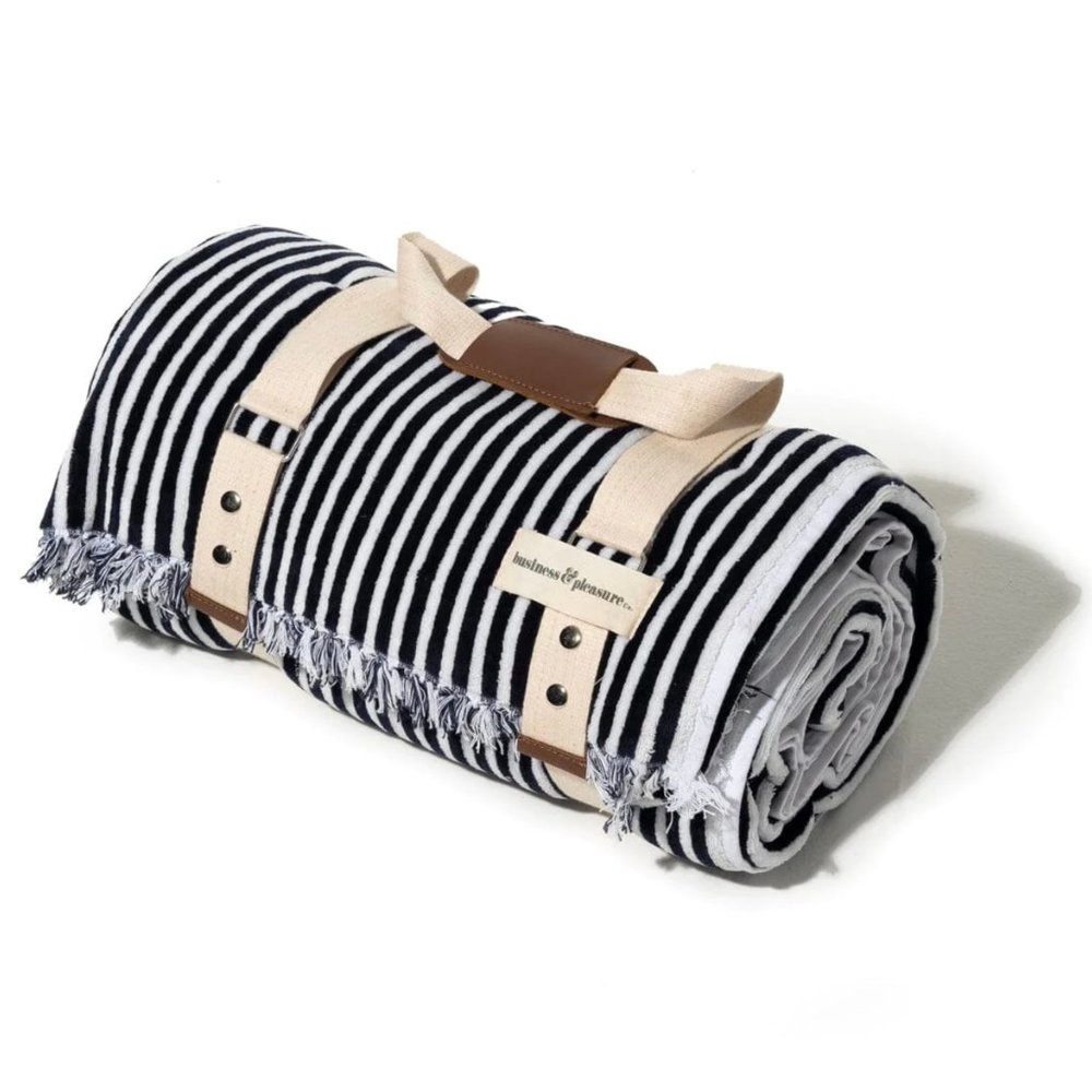 Business & Pleasure Beach Blanket Oversized Lauren's Navy Stripe
